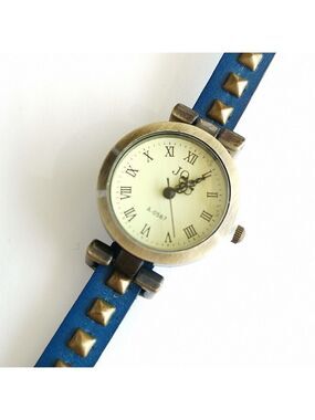 NWT watch blue studded strap bronze case